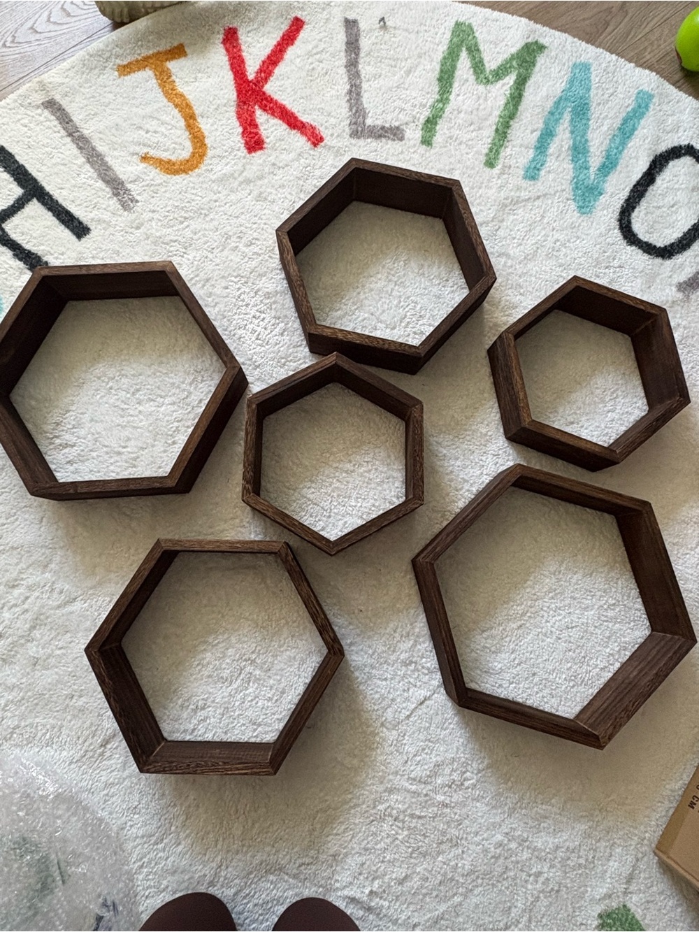 Decovate Set of 6 Rustic Wood Hexagon Floating Wall Shelves Honeycomb